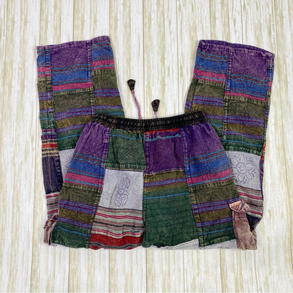 Patchwork Multicolor Pull On Cargo Trouser Pants - image 6